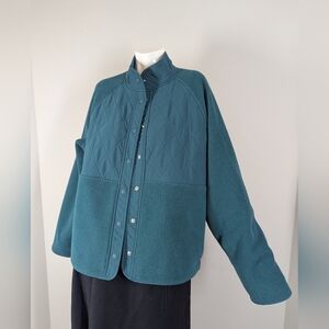 GapFit Quilted Fleece Jacket | Snap Front Teal L